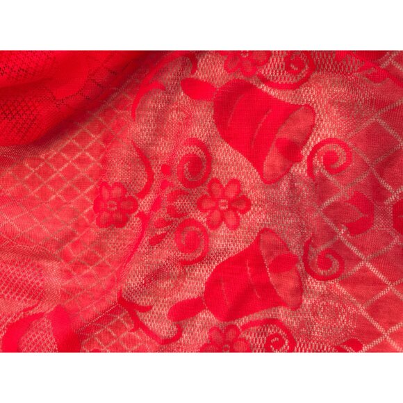 Vintage Red Lace Rectangle Christmas Tablecloth Cover Bell Tree Ribbon Ornament - Picture 7 of 7